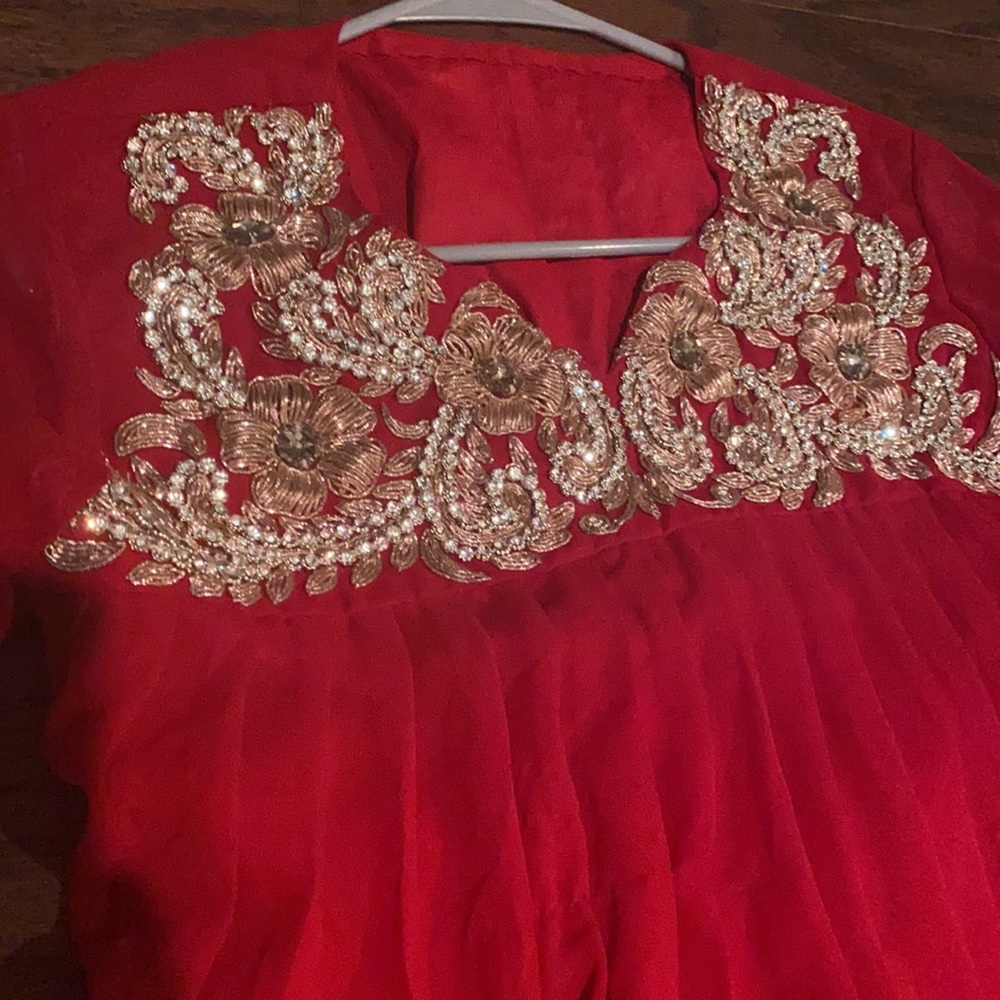 Red long dress Pakistani gown